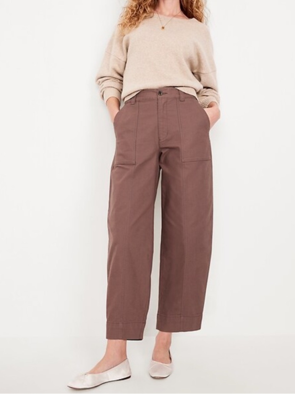 Old Navy High-Waisted Canvas Barrel Ankle
Pants in Warm Taupe Size 8P NWT